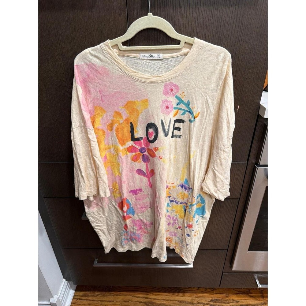 Natural Life Love Floral Print Tunic T-Shirt women's one size
